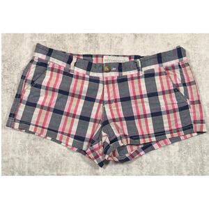 Aeropostale Juniors Plaid Shorts 7/8 Gray Blue Pink Mid Rise